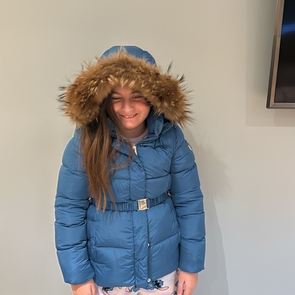 Add Down Other - ADD down fill jacket size 8 girl raccoon hood trim blue